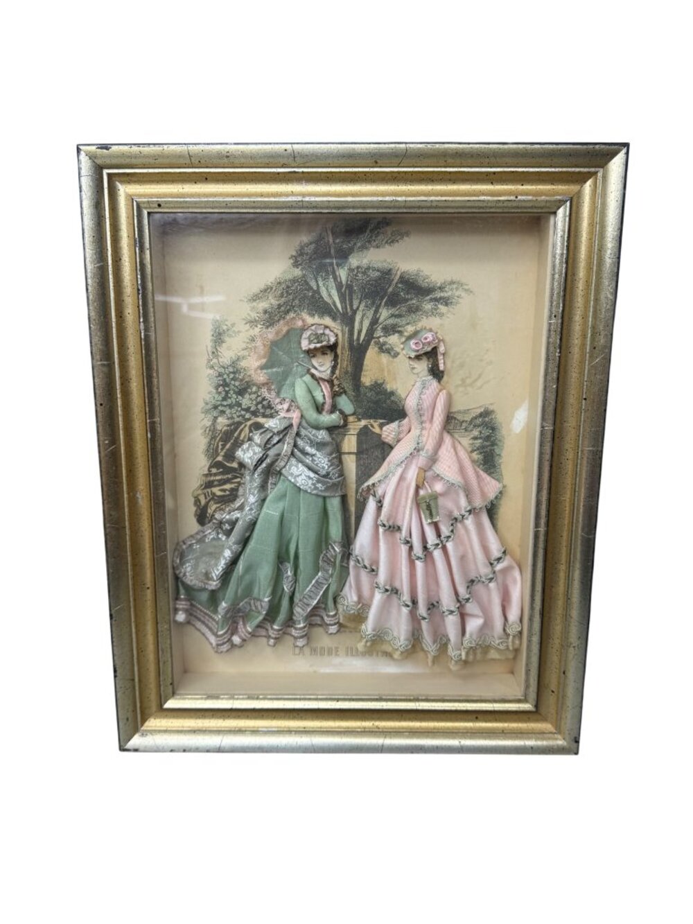 Antique La Mode Illustree Print 3D Shadow Box Embellished Fabric 12x15 Fashion